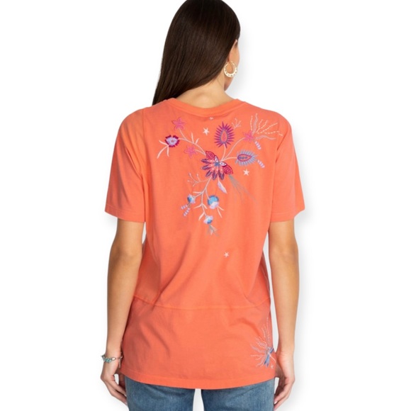 JOHNNY WAS Phoebe Short Sleeve Relaxed Tee Living Coral Embroidered TShirt - Picture 2 of 9